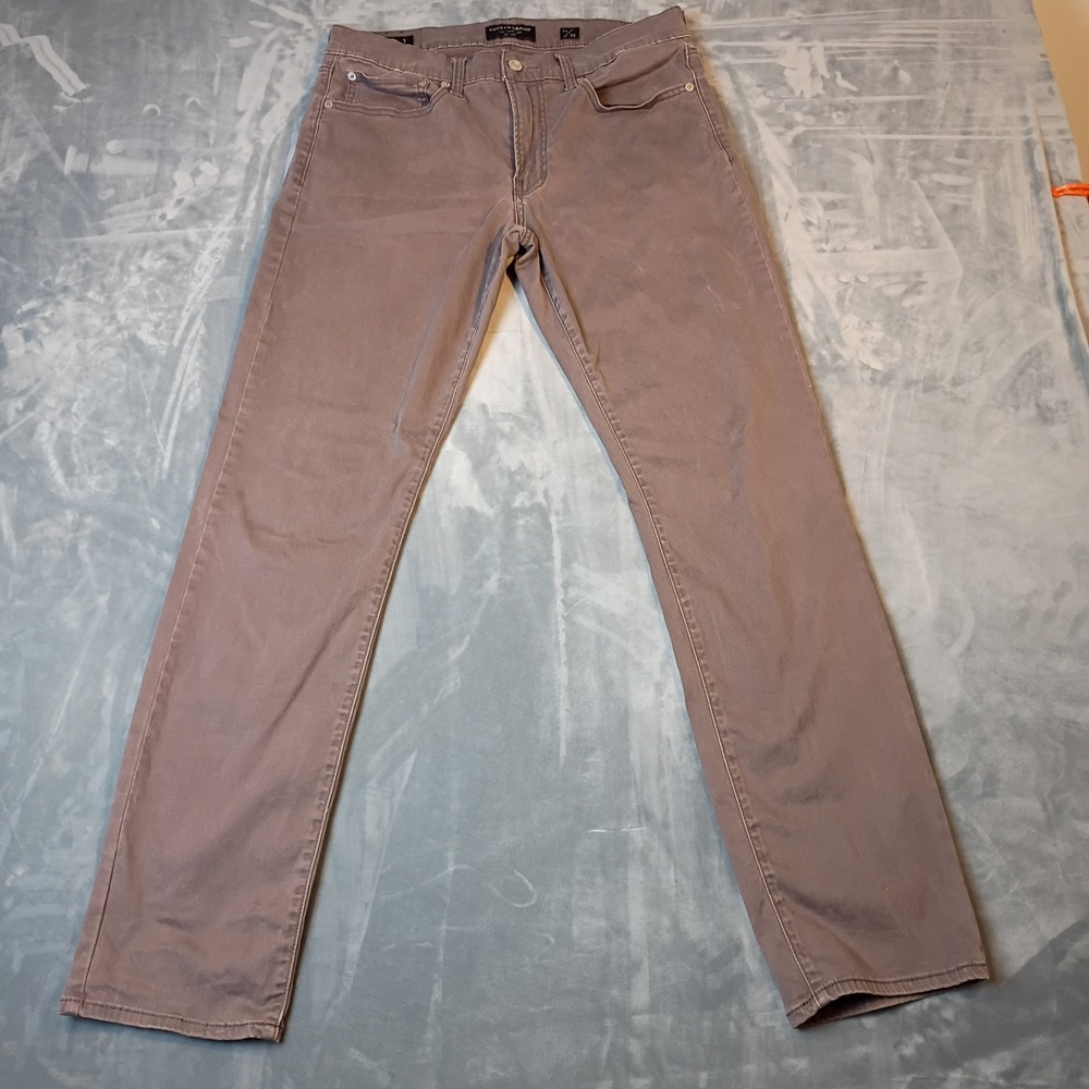 Lucky Brand 121 Slim Straight Mens Pants 32x32 Gray Brown Taupe Five Pocket